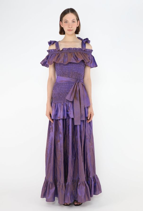 Saint Laurent 1980 Belted Ruffled Taffeta Gown - 3