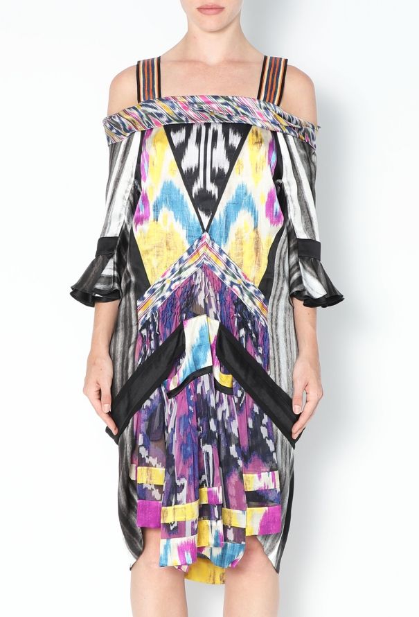 Balenciaga F/W 2007 Off-Shoulder Ikat Dress - 3