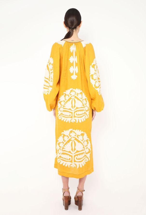 Vita Kin Floral Embroidered Linen Kaftan - 4