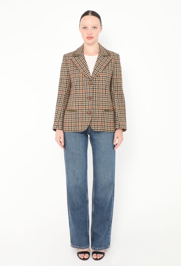 Céline '70s Suede Trim Houndstooth Blazer - 3