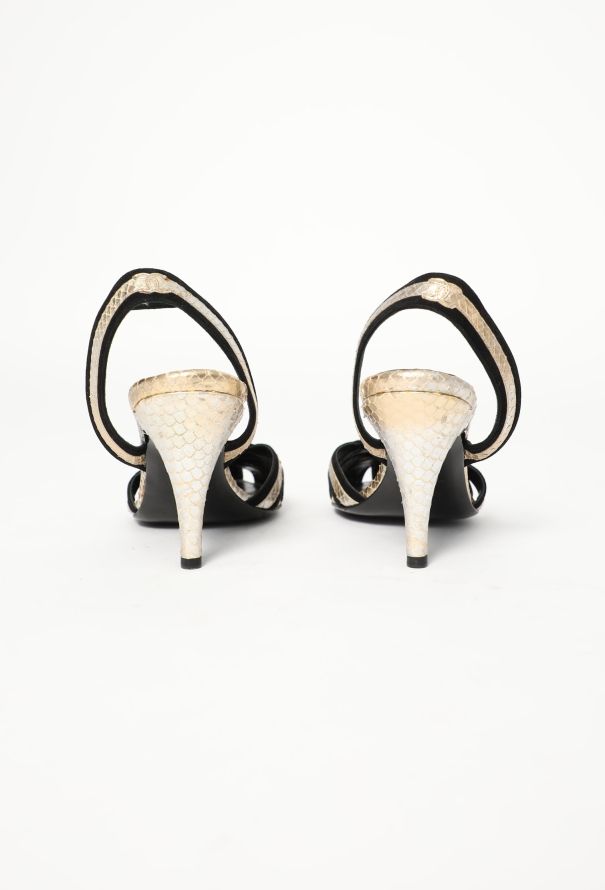 Chanel Metallic Python Slingback Heels - 5