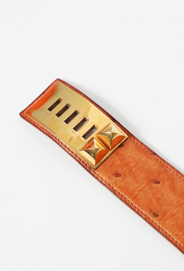 Hermès 1988 Chestnut Ostrich 'Collier de Chien' Belt - 3