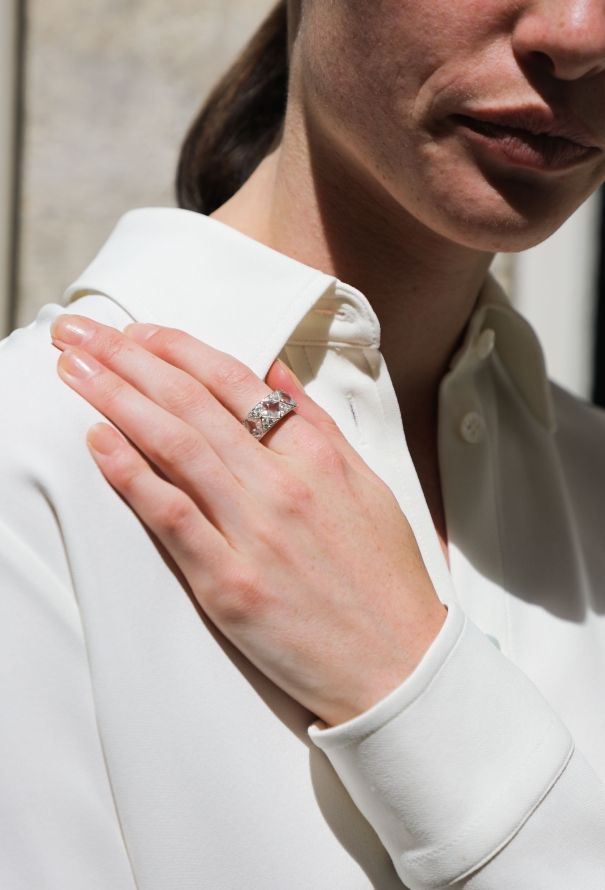 Vintage Fine Jewelry Mathon 18K Gold Moonstone & Diamond Ring - 5