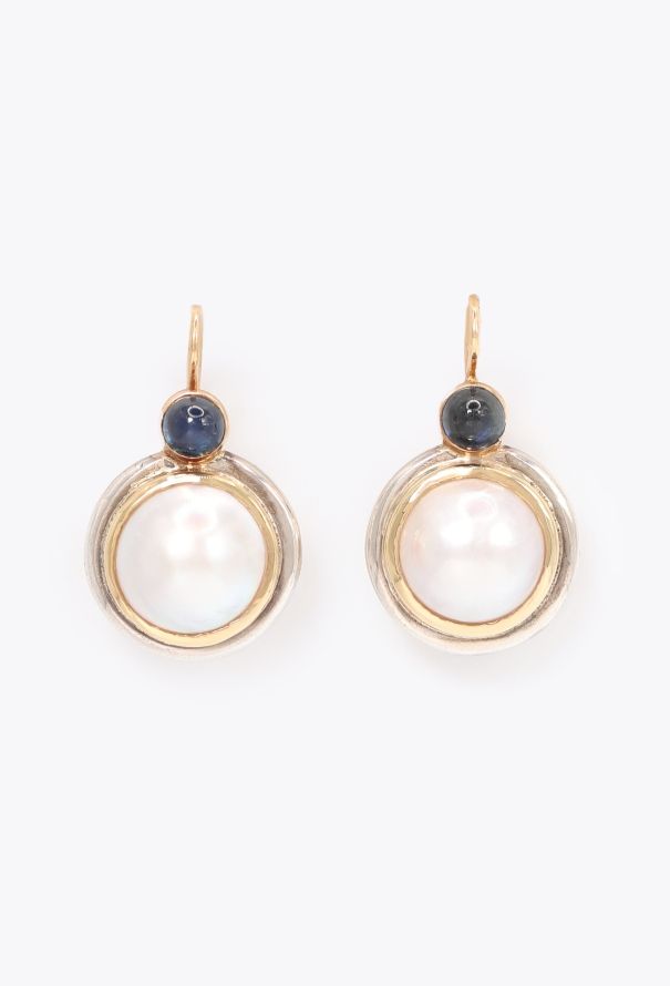 Vintage Fine Jewelry 18k Yellow Gold, Sapphire & Pearl Earrings - 1