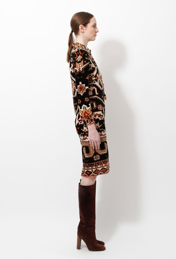 Exquisite Vintage Leonard '60s Graphic Velvet Shirt Dress - 5