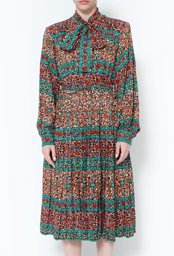 Saint Laurent F/W 1984 Printed Silk Lavallière Dress - 3