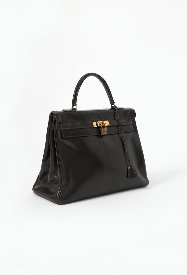 Hermès '70s Brown Box Kelly Retourné 35 - 3