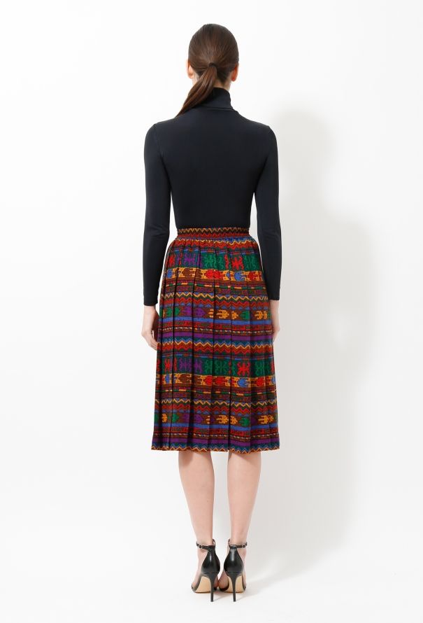 Saint Laurent Vintage Aztec Pleated Skirt - 4