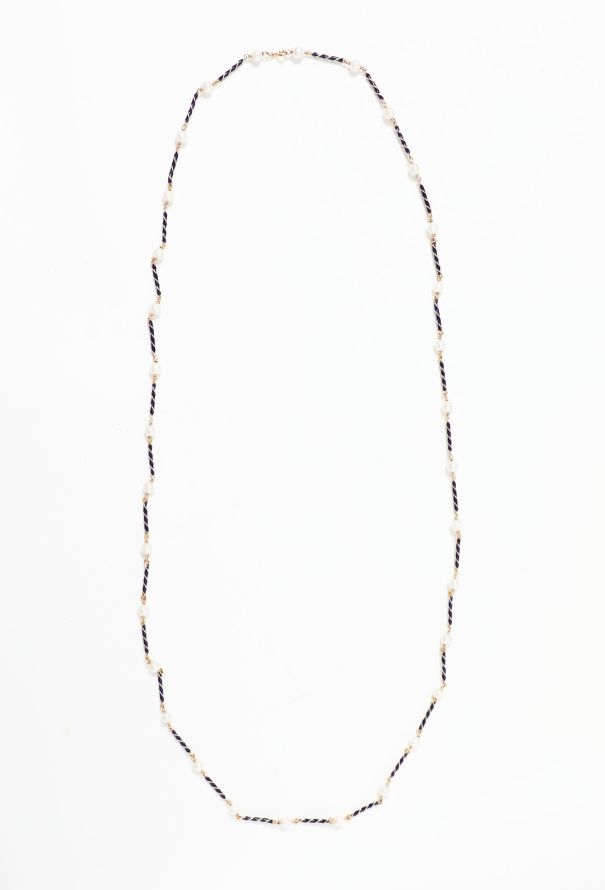 Vintage Fine Jewelry 18k Gold, Enamel & Cultured Pearl Sautoir - 2