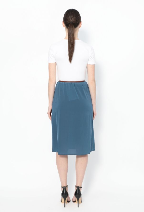 Prada Leather Trim Silk Skirt - 3