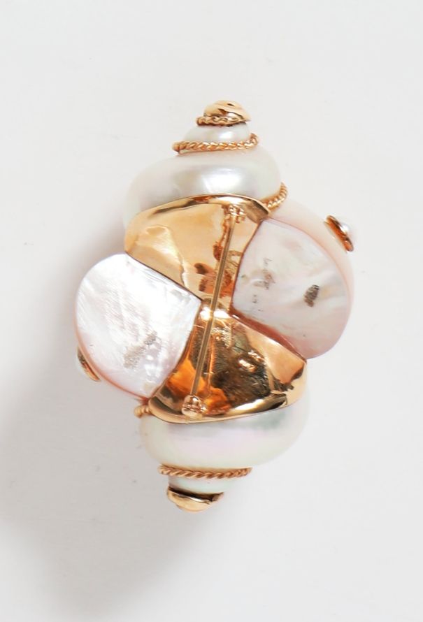 Vintage Fine Jewelry 14k Yellow Gold MAZ Shell Brooch - 4