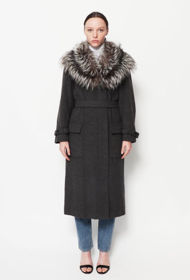Saint Laurent 90s Belted Silver Fox Coat - 1