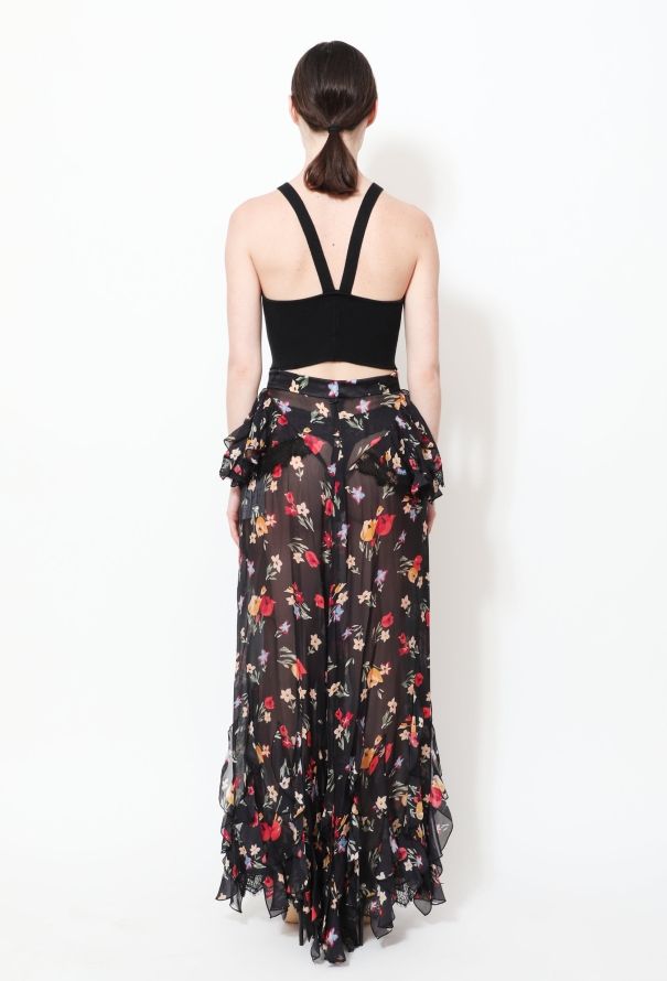 Rodarte S/S 2018 Ruffled Floral Silk Pants - 6