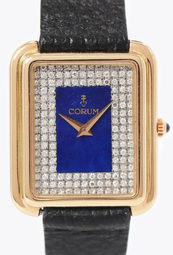Corum 1970s 18k Yellow Gold, Diamond & Lapis Lazuli Watch - 2