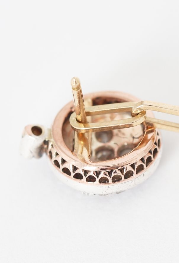 Vintage Fine Jewelry Antique 18k Gold, Silver & Diamond Star & Moon Earrings - 5