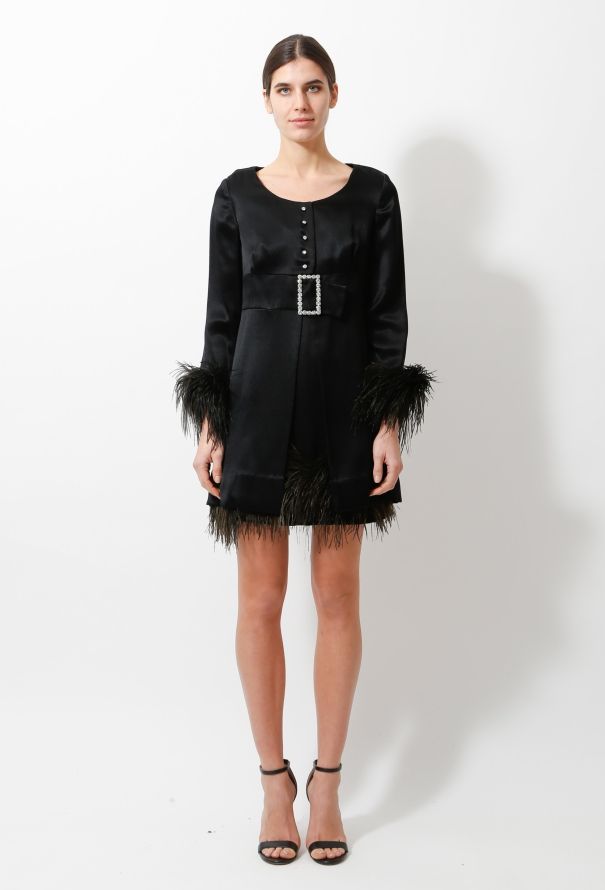 Satin Feather Trim Jacket and Dress Ensemble - 3