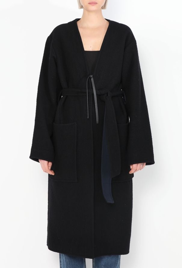 Céline Navy Belted Collarless Coat - 3