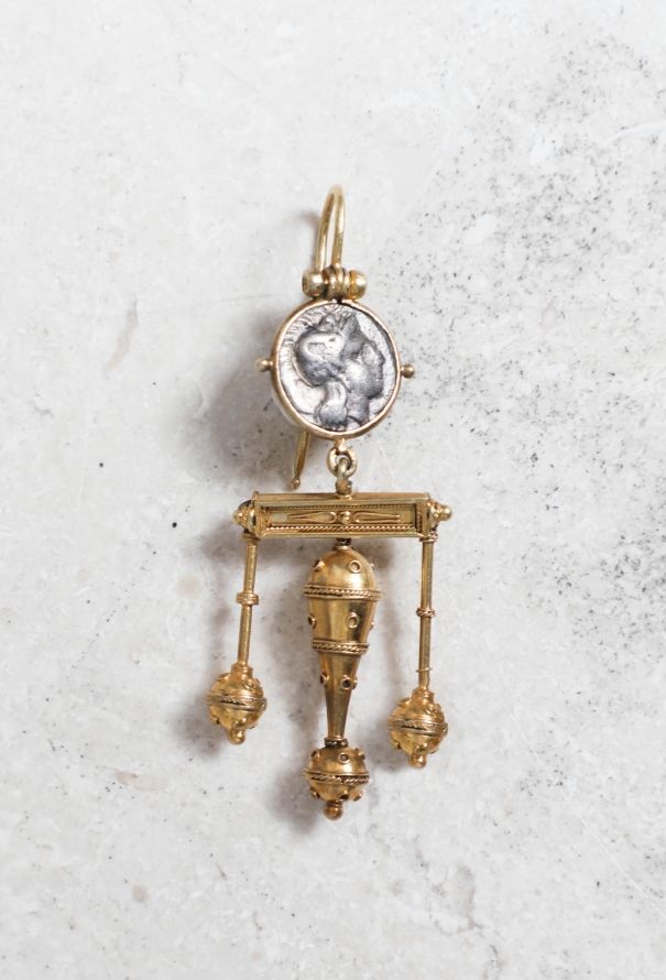 Vintage Fine Jewelry Antique Neo Etruscan 18k Gold Mono Earring - 1