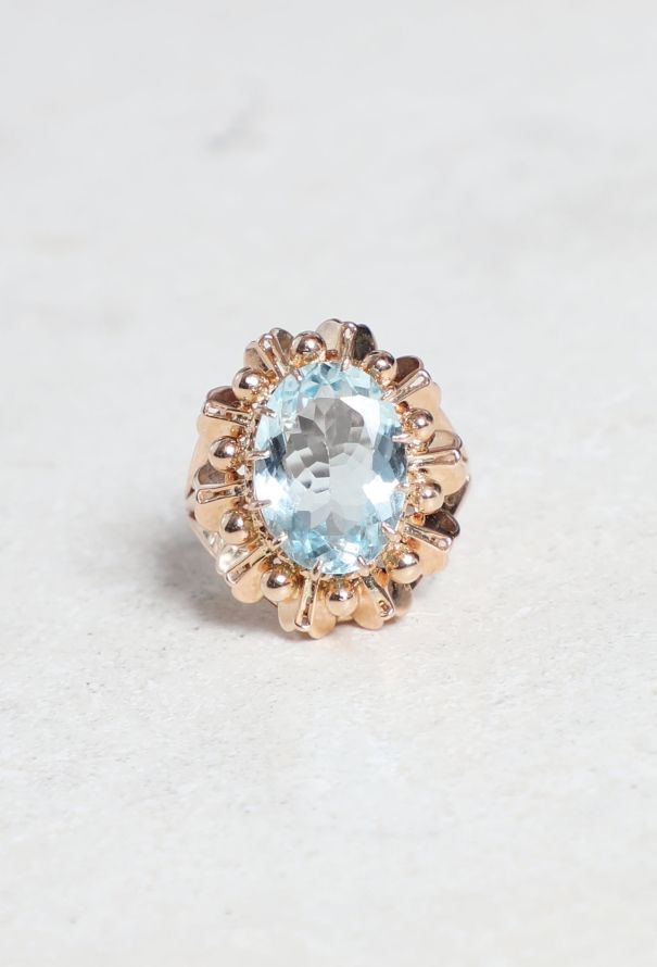 Vintage Fine Jewelry 18k Rose Gold & Aquamarine Cocktail Ring - 1