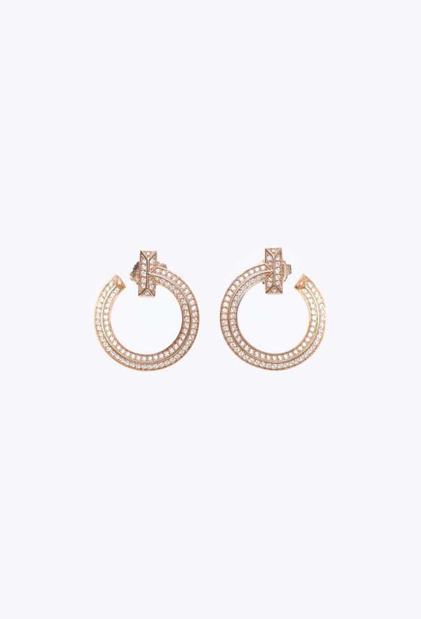 Tiffany & Co 18k Rose Gold & Diamond T1 Open Hoop Earrings - 1