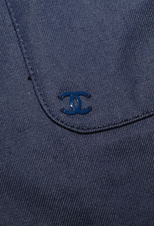 Chanel F/W 2004 Embroidered Trim Denim Dress - 8