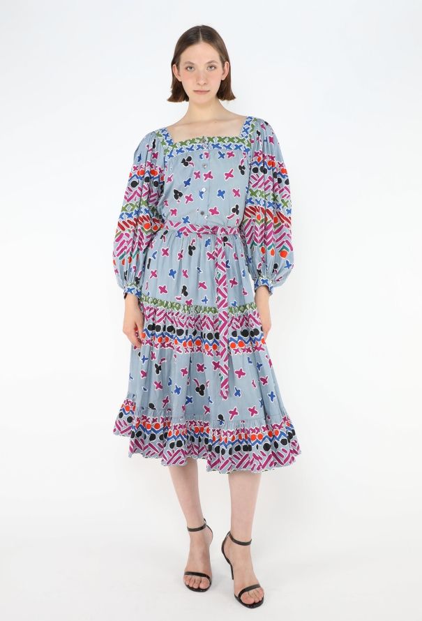 Saint Laurent 1979 Belted Printed Peasant Ensemble - 3