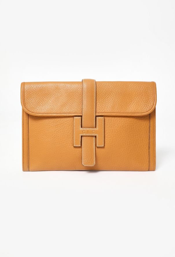Hermès '80s Gold Fjord Jige Clutch - 1