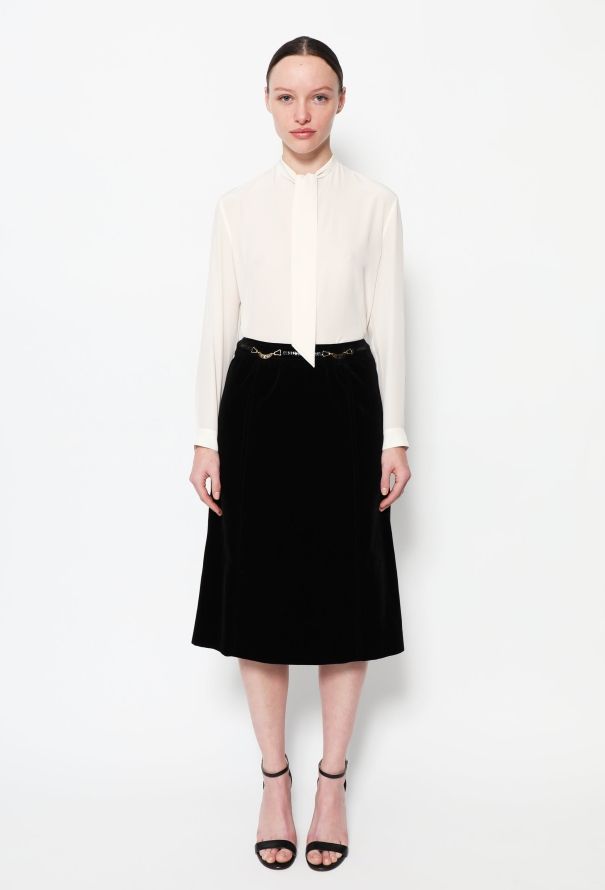 Céline Vintage Triomphe Velvet Skirt - 1