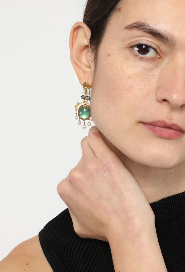 Vintage Fine Jewelry Antique 18k Gold, Diamonds & 5 Carats Emerald Earrings - 4