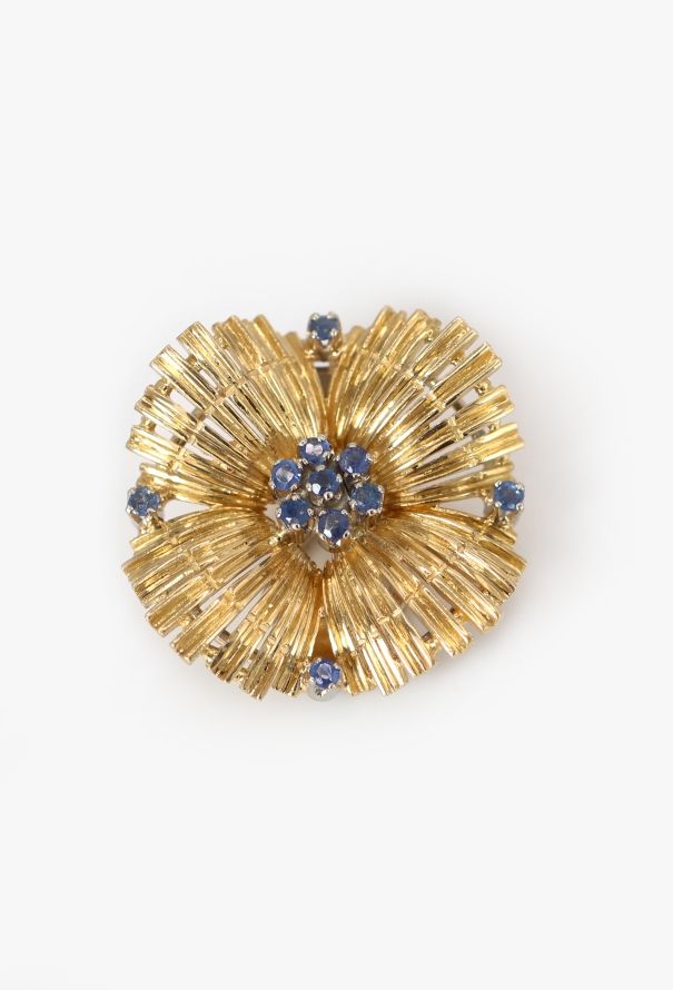 Vintage Fine Jewelry 18k Yellow Gold & Sapphire Flower Clip Earrings - 5