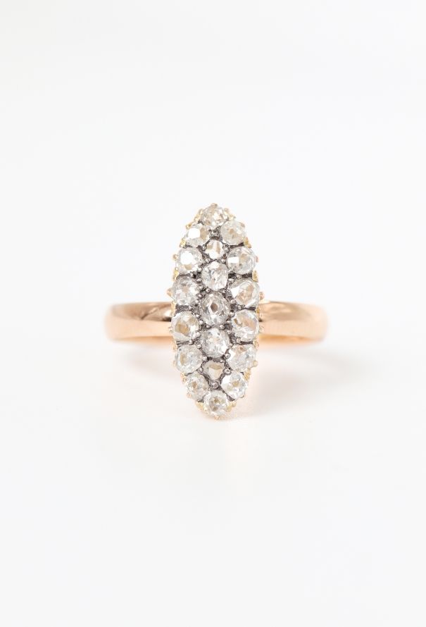Vintage Fine Jewelry Antique 18k Rose Gold & Diamond Marquise Ring - 1