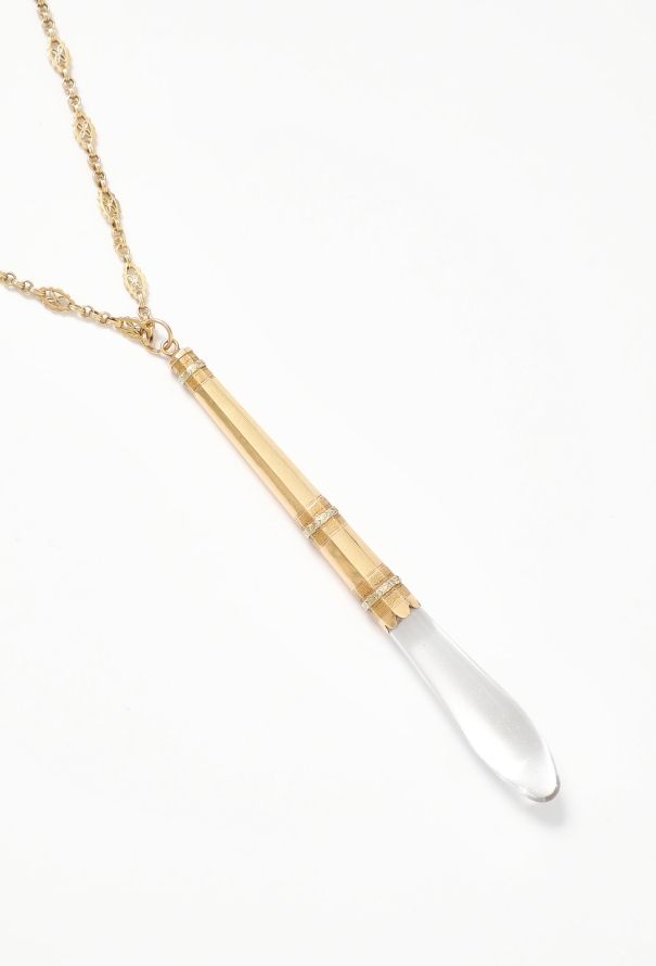 Vintage Fine Jewelry Antique 18k Yellow Gold & Glass Pendant Necklace - 4