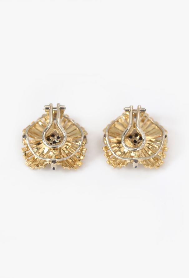 Vintage Fine Jewelry 18k Yellow Gold & Sapphire Flower Clip Earrings - 6