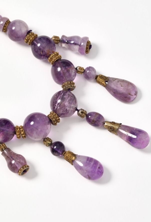 Vintage Fine Jewelry Brass, Amethyst & Rose Quartz Necklace - 3