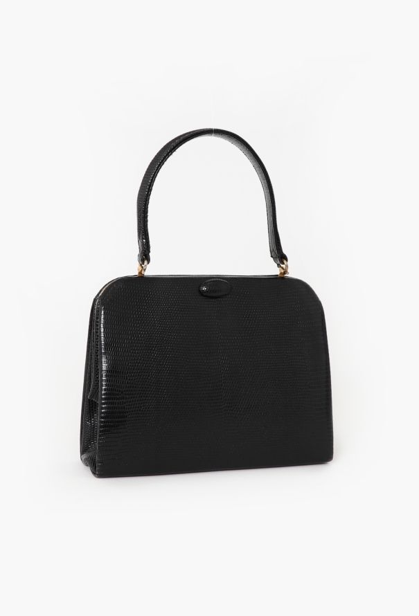 '60s Black Lizard Top Handle Bag - 2