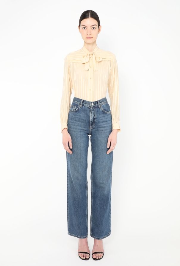 Céline Vintage Striped Silk Lavallière Blouse - 2