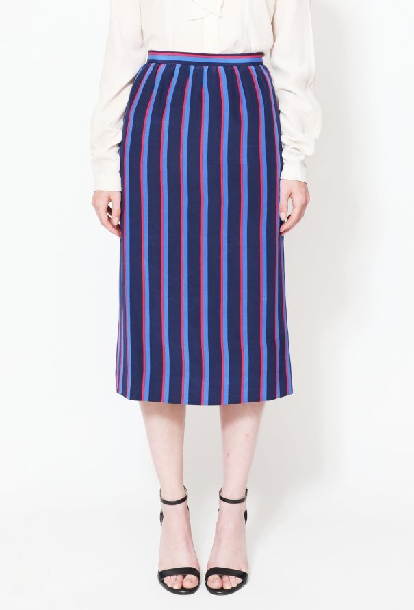 Céline Vintage Striped High-Waisted Silk Skirt - 2