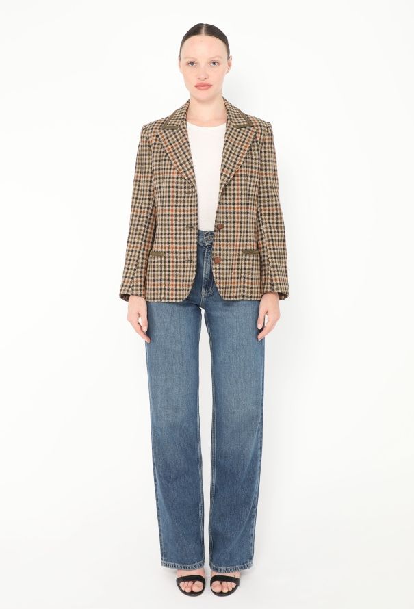 Céline '70s Suede Trim Houndstooth Blazer - 2