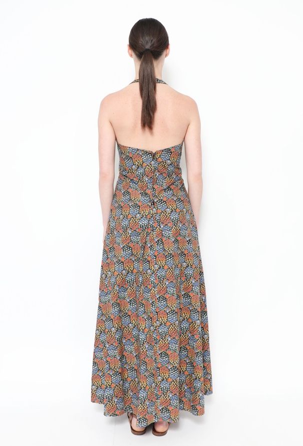 Exquisite Vintage Floral Cotton Halter Dress - 3
