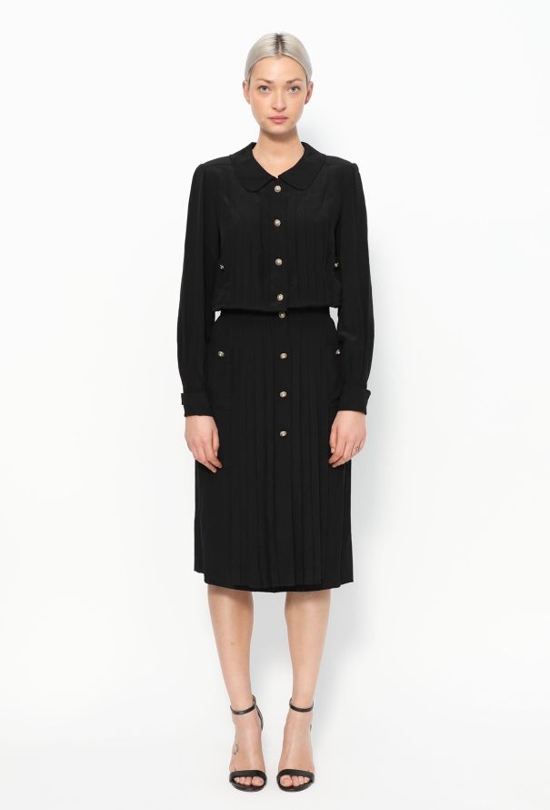 Chanel Rare Fall 1983 Pleated Silk Dress - 1