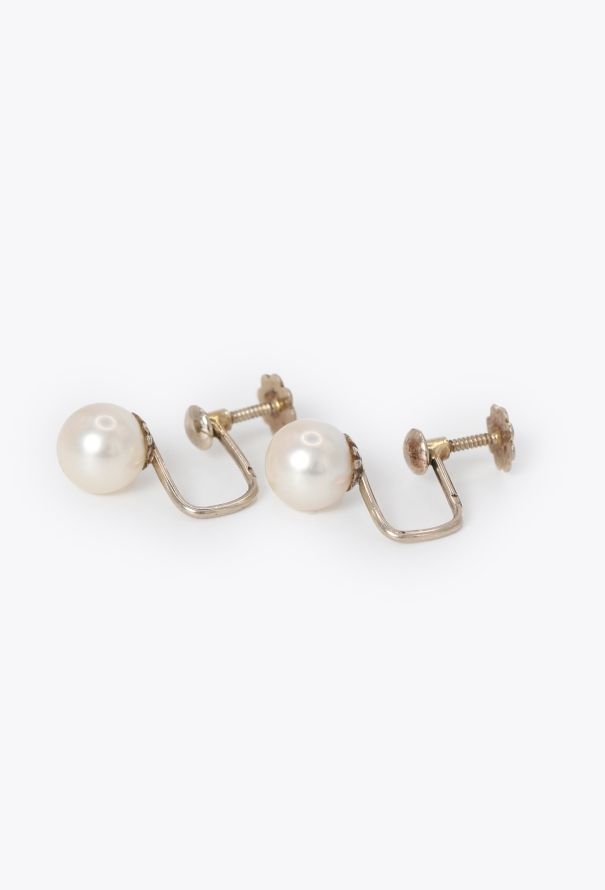 Vintage Fine Jewelry 18k White Gold & Cultured Pearl Earrings - 3