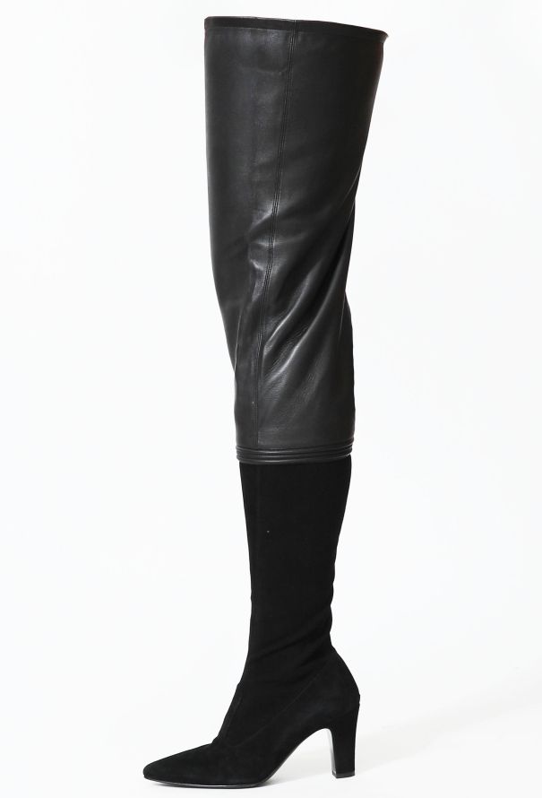 Chanel Thigh-High Leather Suede 'CC' Boots - 2