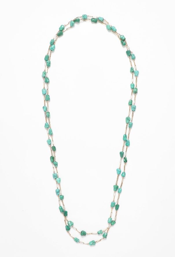 Vintage Fine Jewelry 18k Yellow Gold & Turquoise Sautoir Necklace - 1