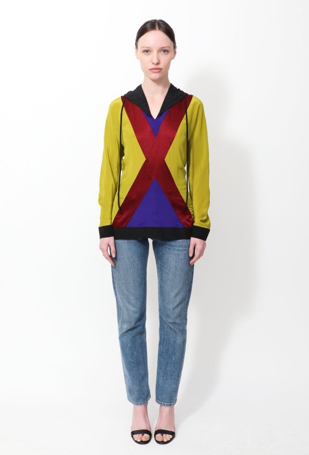 Jean Paul Gaultier 2007 Colorblock Hooded Silk Top - 1