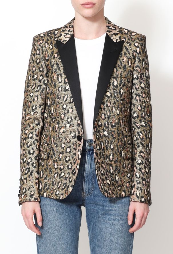 Saint Laurent 2015 Metallic Leopard Print Smoking Blazer - 2