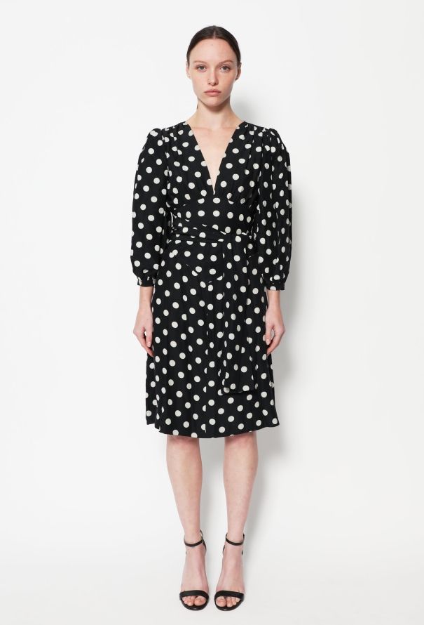 Saint Laurent 70s Polka Dot Belted Silk Dress - 2