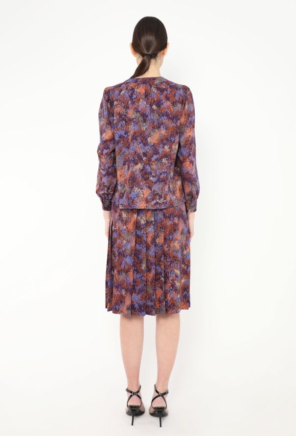 Saint Laurent 1973 Abstract Floral Pleated Ensemble - 6