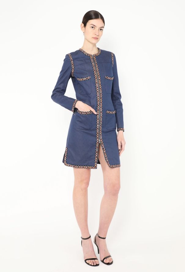Chanel F/W 2004 Embroidered Trim Denim Dress - 1