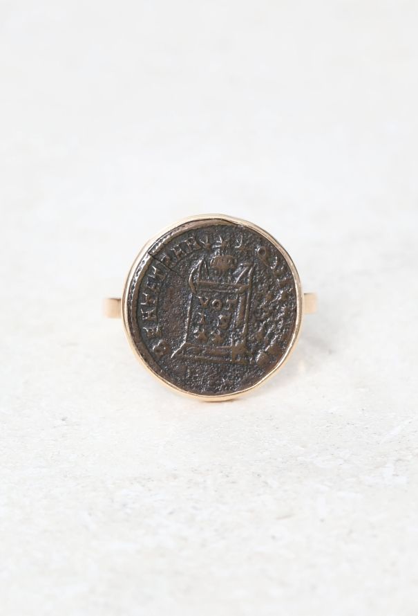 Vintage & Antique 18k Rose Gold Roman Nummus Coin Ring - 2