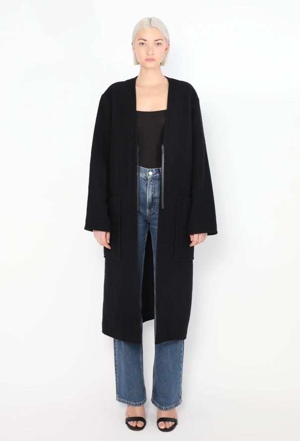 Céline Navy Belted Collarless Coat - 5